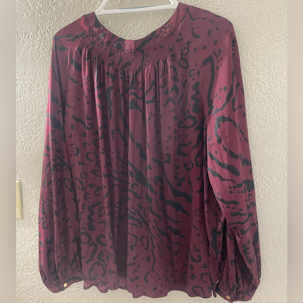 Ava & Viv Women’s Burgundy Animal Print Long Sleeve Blouse Size 2X